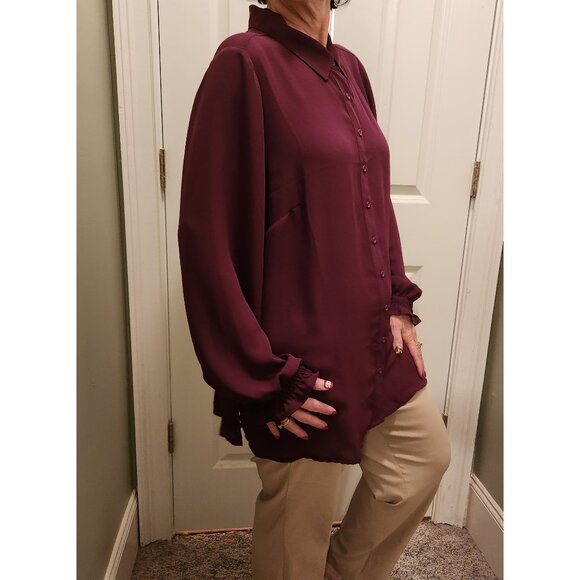 Lane Bryant Wine Semi Sheer Blouse HiLo Swing - Plus Size 18-20 NWOT - Picture 2 of 11